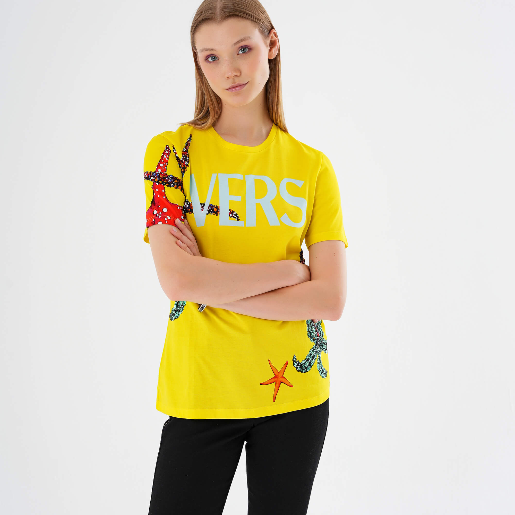 Versace - Yellow Starfish Printed Cotton T shirt IT42